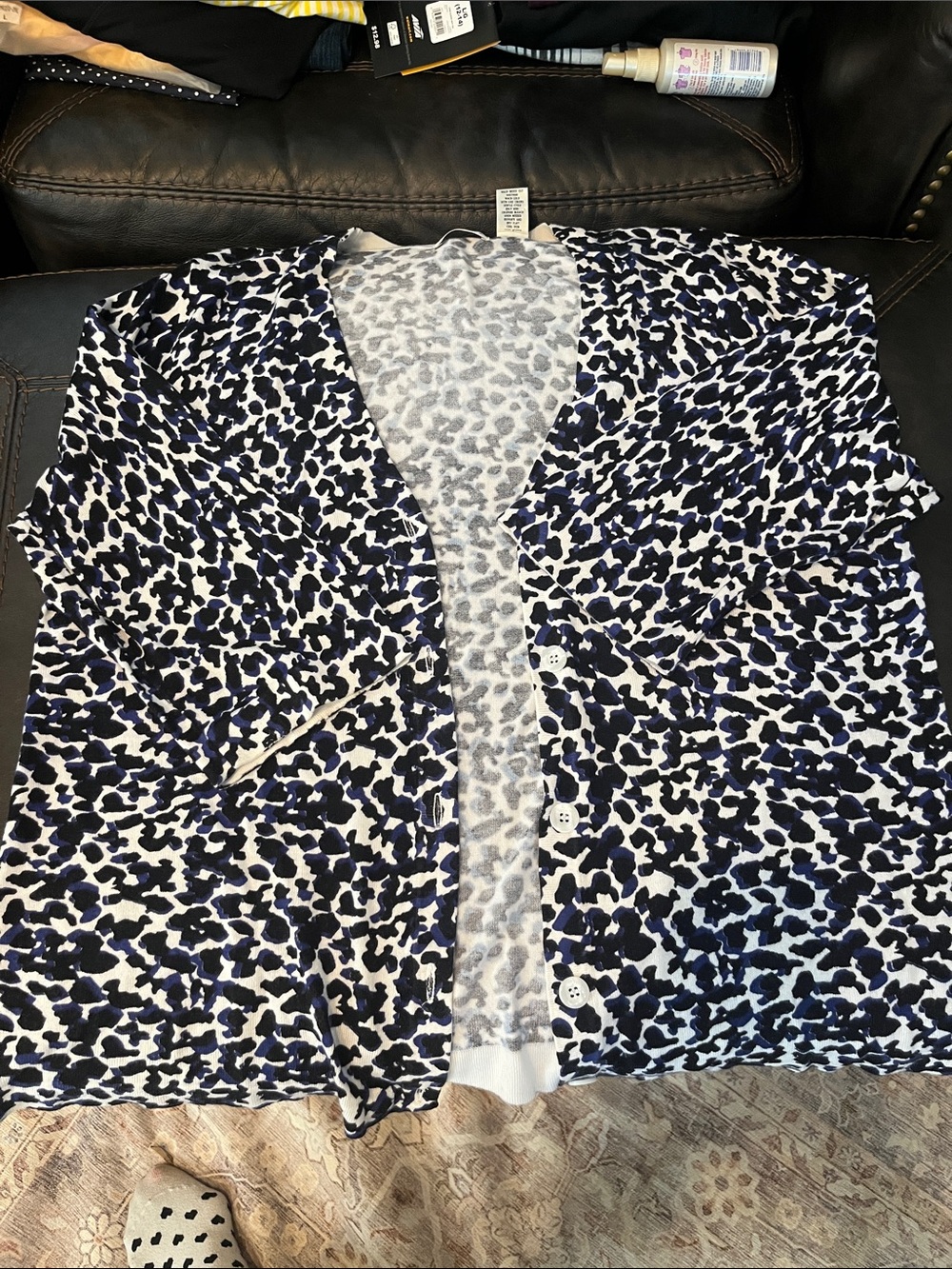 Laura Ashley Navy and White Leopard Print Cardigan